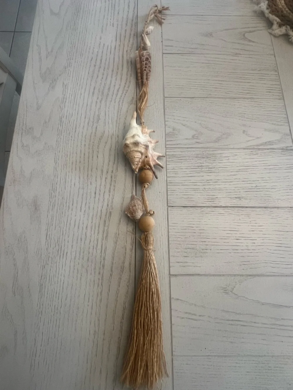 Neutral Seashell Tassel Wall Hanging - Natural Beige Home Accent